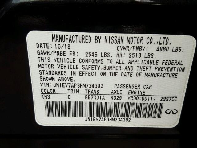 JN1EV7AP3HM734392 - 2017 INFINITI Q50 PREMIU BLACK photo 10