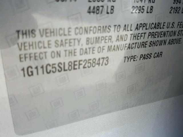 1G11C5SL8EF258473 - 2014 CHEVROLET MALIBU 1LT SILVER photo 10