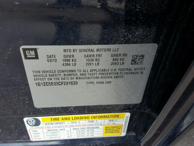 1G1ZC5E03CF291639 - 2012 CHEVROLET MALIBU 1LT 蓝色 照片 10