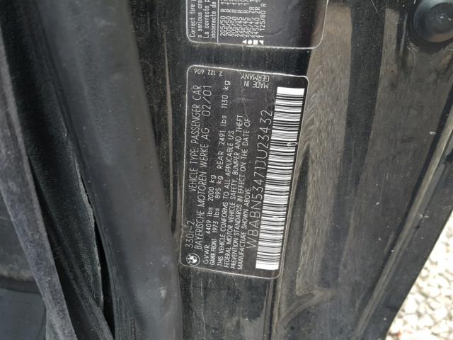 WBABN53471JU23432 - 2001 BMW 330 CI BLACK photo 10