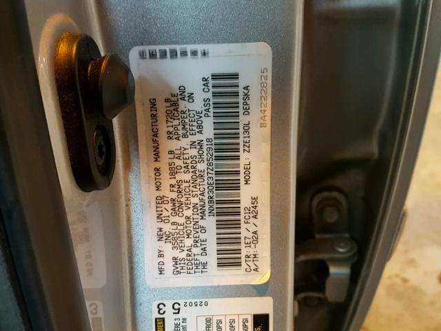 1NXBR30E37Z852918 - 2007 TOYOTA COROLLA CE SILVER photo 10