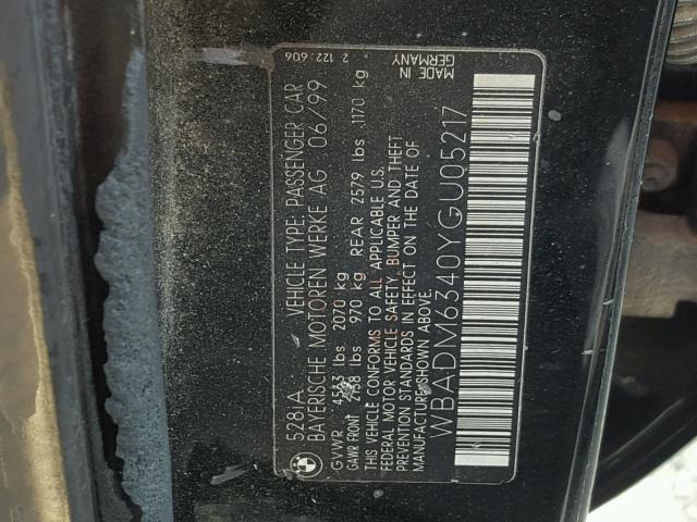 WBADM6340YGU05217 - 2000 BMW 528 I AUTO BLACK photo 10