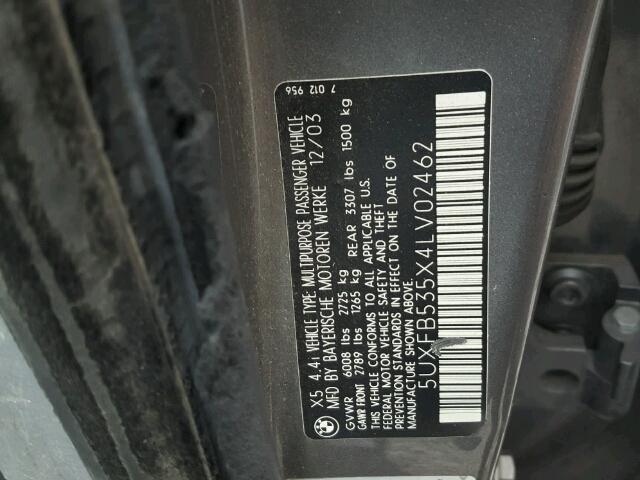 5UXFB535X4LV02462 - 2004 BMW X5 4.4I GRAY photo 10