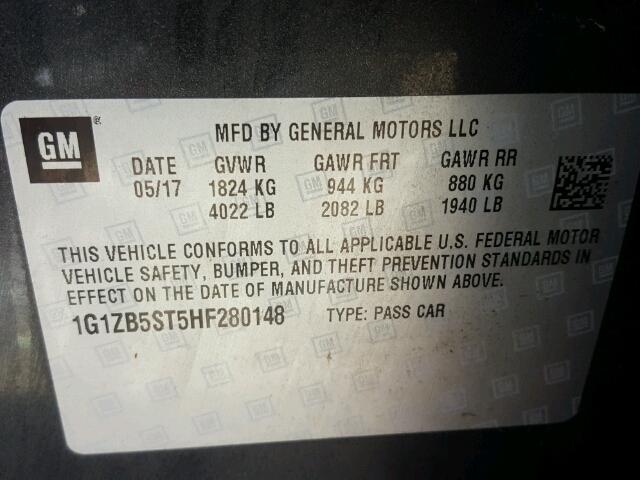 1G1ZB5ST5HF280148 - 2017 CHEVROLET MALIBU LS GRAY photo 10