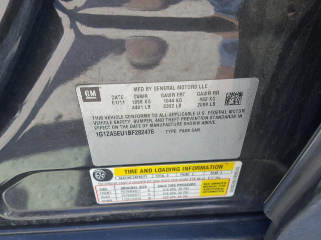 1G1ZA5EU1BF282476 - 2011 CHEVROLET MALIBU LS 灰色 照片 10