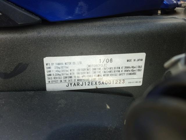 JYARJ12EX6A001223 - 2006 YAMAHA YZFR6 L BLUE photo 10