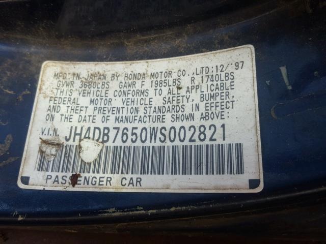 JH4DB7650WS002821 - 1998 ACURA INTEGRA LS BLACK photo 10