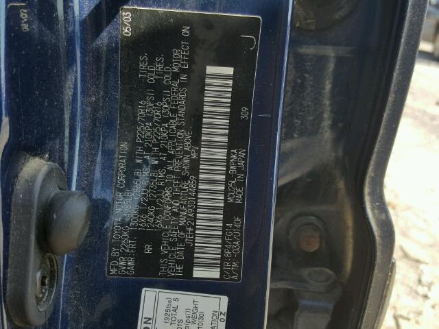 JTEHF21A930144859 - 2003 TOYOTA HIGHLANDER BLUE photo 10