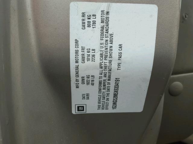 1G3NG52M5X6334191 - 1999 OLDSMOBILE CUTLASS GL 棕色 照片 10