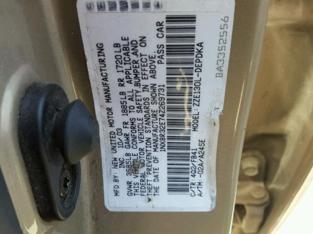 1NXBR32E74Z269731 - 2004 TOYOTA COROLLA CE GOLD photo 10