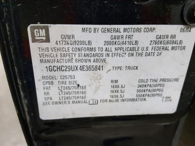 1GCHC29UX4E365841 - 2004 CHEVROLET SILVERADO BLACK photo 10