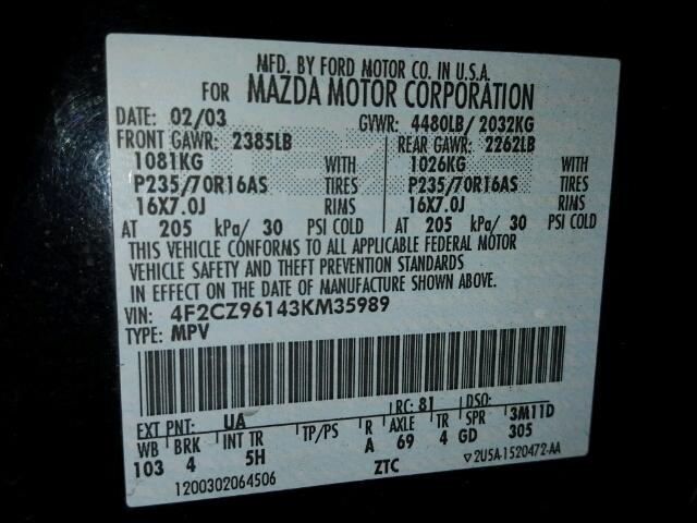 4F2CZ96143KM35989 - 2003 MAZDA TRIBUTE ES 黑色 照片 10