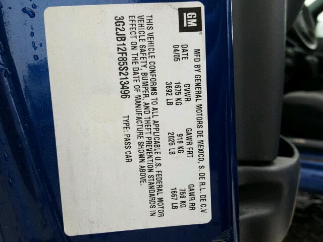 3G2JB12F85S213496 - 2005 PONTIAC SUNFIRE BLUE photo 10