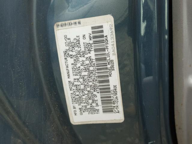 4T3ZF13C2YU313477 - 2000 TOYOTA SIENNA LE BLUE photo 10