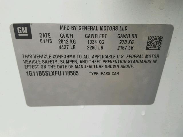 1G11B5SLXFU118585 - 2015 CHEVROLET MALIBU LS 白色 照片 10