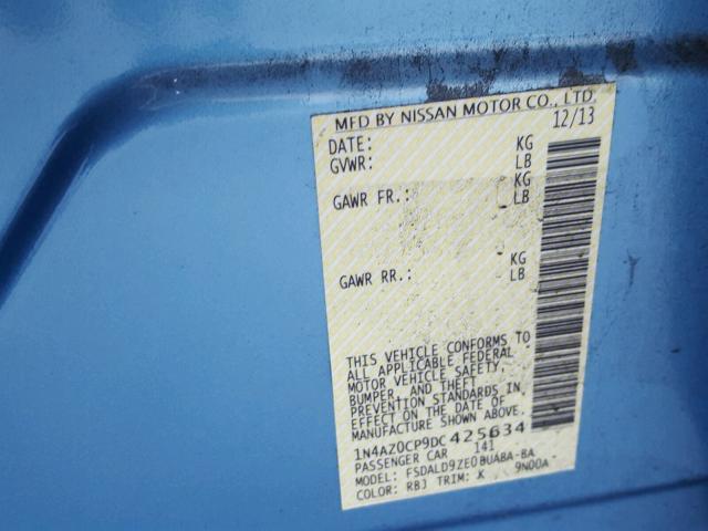 1N4AZ0CP9DC425634 - 2013 NISSAN LEAF S BLUE photo 10