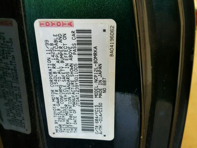 JTDAT1239Y5011005 - 2000 TOYOTA ECHO GREEN photo 10