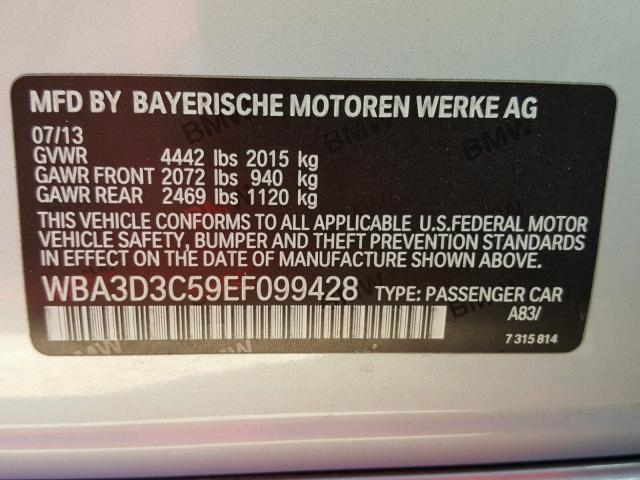 WBA3D3C59EF099428 - 2014 BMW 328 D SILVER photo 10