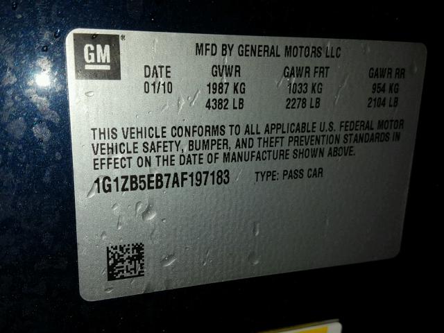 1G1ZB5EB7AF197183 - 2010 CHEVROLET MALIBU LS 蓝色 照片 10