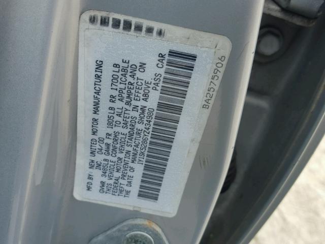 1Y1SK5286YZ434980 - 2000 CHEVROLET GEO PRIZM 银色 照片 10