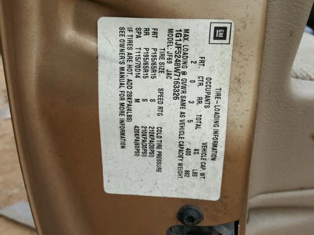 1G1JF5248W7163326 - 1998 CHEVROLET CAVALIER L GOLD photo 10