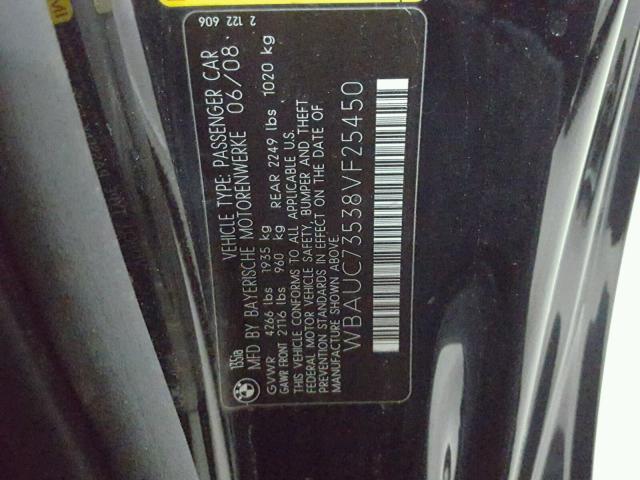 WBAUC73538VF25450 - 2008 BMW 135 I BLACK photo 10