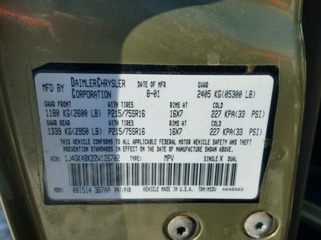 1J4GL38K33W546137 - 2003 JEEP LIBERTY RE GREEN photo 10