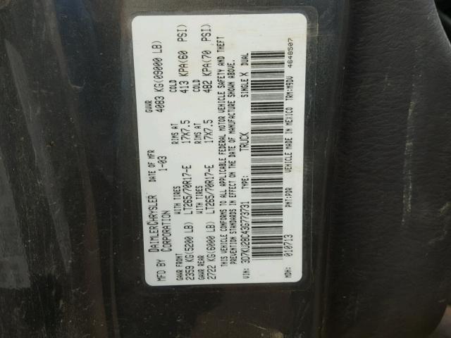 3D7KU28C43G773731 - 2003 DODGE RAM 2500 S BLACK photo 10