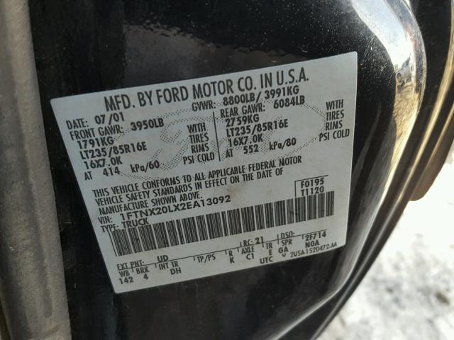 1FTNX20LX2EA13092 - 2002 FORD F250 SUPER BLACK photo 10