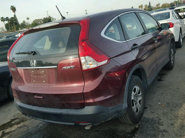 5J6RM4H36EL039399 - 2014 HONDA CR-V LX BURGUNDY photo 4