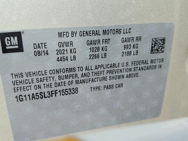 1G11A5SL3FF155338 - 2015 CHEVROLET MALIBU LS 金色 照片 10