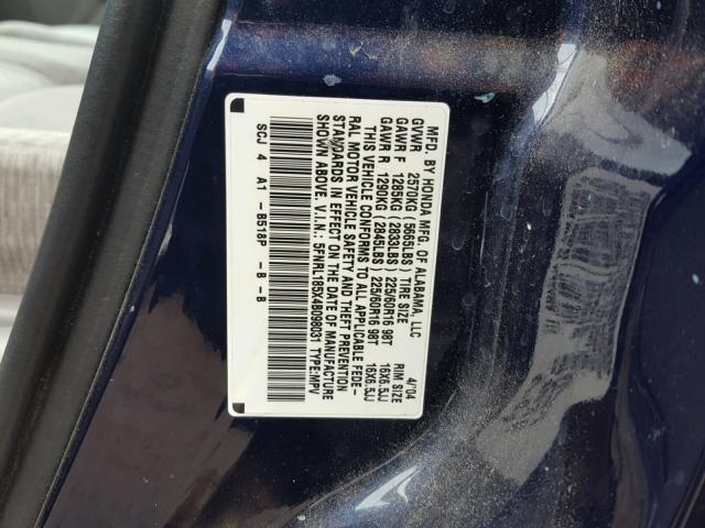 5FNRL185X4B098031 - 2004 HONDA ODYSSEY LX BLUE photo 10