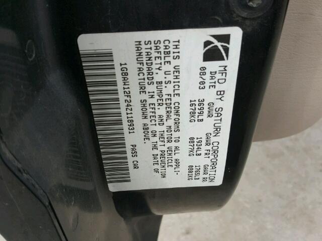 1G8AW12F24Z118931 - 2004 SATURN ION LEVEL BLACK photo 10