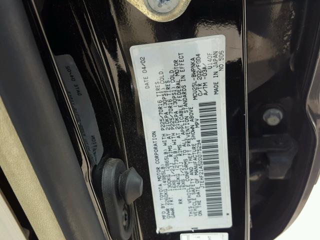 JTEHF21A520075294 - 2002 TOYOTA HIGHLANDER BLACK photo 10