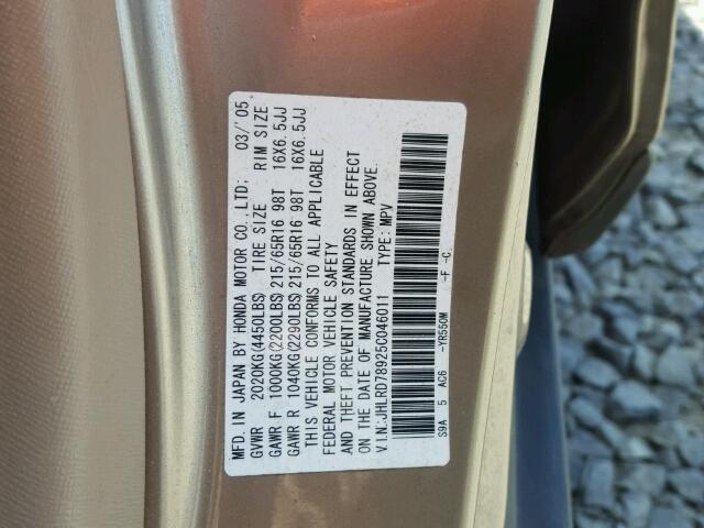 JHLRD78925C046011 - 2005 HONDA CR-V SE GOLD photo 10