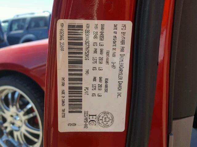 2B3KA43G77H752016 - 2007 DODGE CHARGER SE RED photo 10