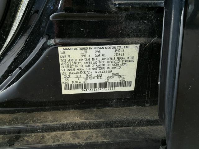 1N4BA41E67C827555 - 2007 NISSAN MAXIMA SE BLACK photo 10