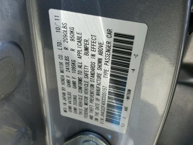 JH4CU2F40CC005157 - 2012 ACURA TSX GRAY photo 10