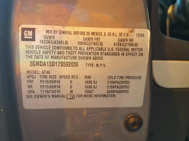 3GNDA13D17S592036 - 2007 CHEVROLET HHR LS GRAY photo 10