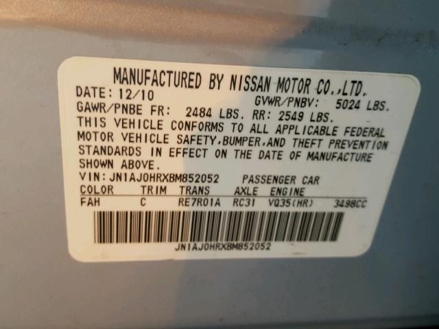 JN1AJ0HRXBM852052 - 2011 INFINITI EX35 BASE BLUE photo 10