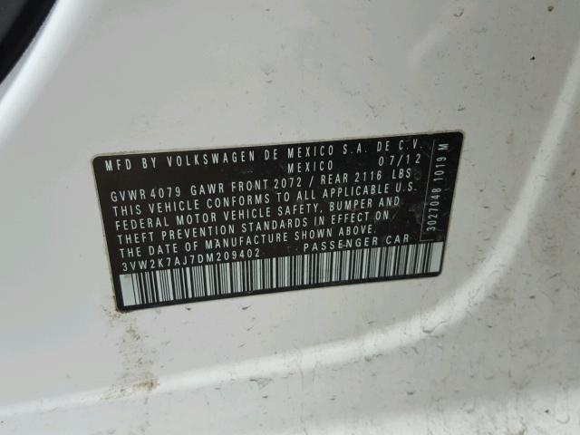 3VW2K7AJ7DM209402 - 2013 VOLKSWAGEN JETTA BASE თეთრი ფოტო 10
