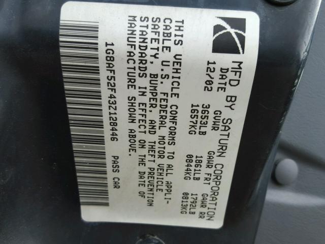 1G8AF52F43Z128446 - 2003 SATURN ION LEVEL 黑色 照片 10