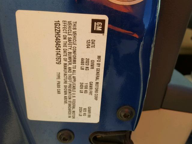 1G2ZH548454147679 - 2005 PONTIAC G6 GT BLUE photo 10