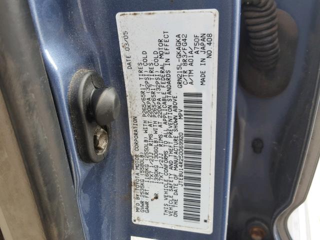 JTEBU14R250069920 - 2005 TOYOTA 4RUNNER SR BLUE photo 10