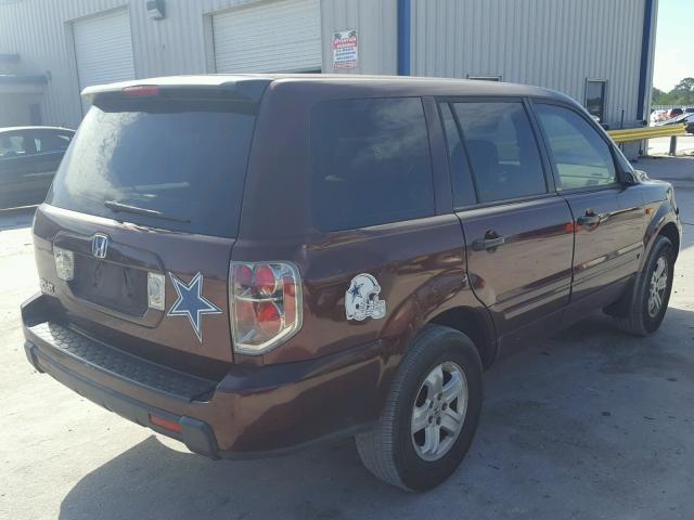 5FNYF28147B012562 - 2007 HONDA PILOT LX MAROON photo 4