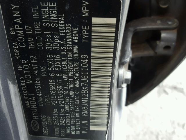 KM8JM12BX7U611049 - 2007 HYUNDAI TUCSON GLS GRAY photo 10