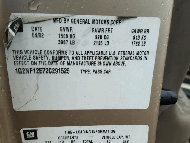 1G2NF12E72C291525 - 2002 PONTIAC GRAND AM S 棕色 照片 10