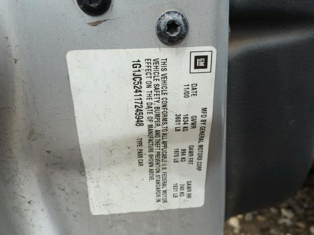 1G1JC524117245948 - 2001 CHEVROLET CAVALIER B SILVER photo 10