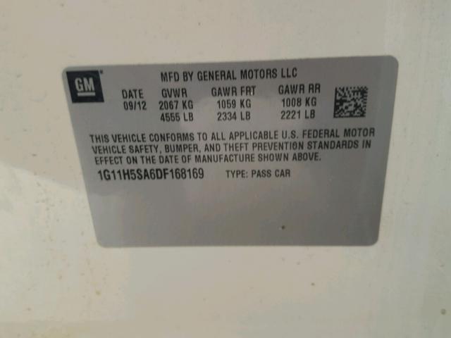 1G11H5SA6DF168169 - 2013 CHEVROLET MALIBU LTZ თეთრი ფოტო 10