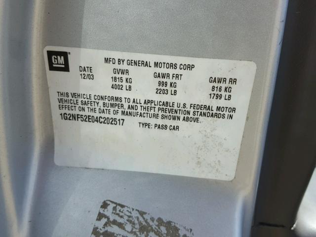 1G2NF52E04C202517 - 2004 PONTIAC GRAND AM S Gümüş foto 10